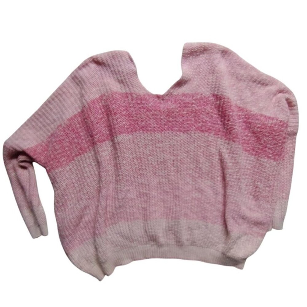 Rue21 Women's L/XL Pink Striped Color Block Sweater With V-Neck & Long Sleeve
